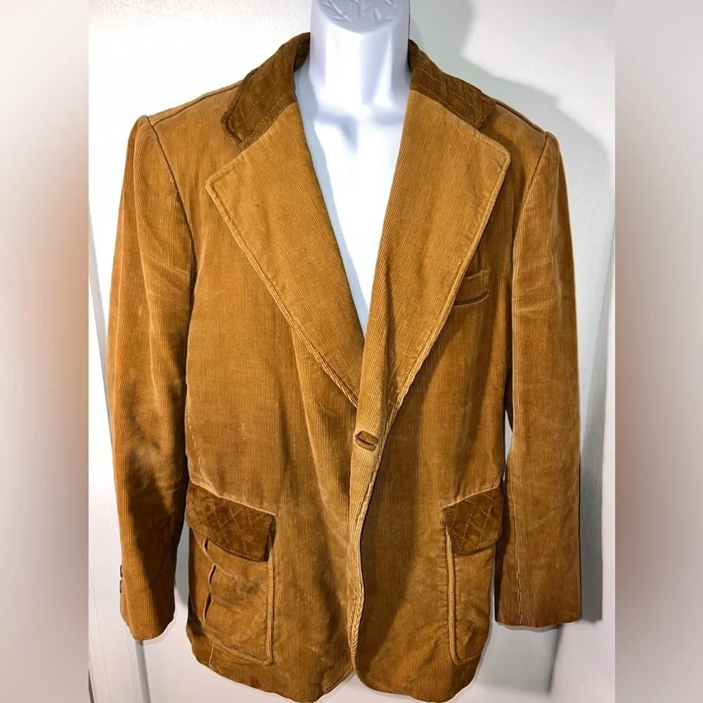 Cortefiel 38 Western corduroy quilted suede collar thermal‎ flap pocket jacket